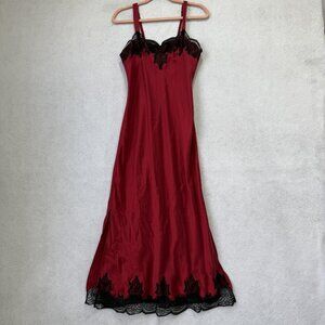 Soma Nightgown Womens Small Red Silk Lace Trim Long Chemise Slip Dress Lingerie